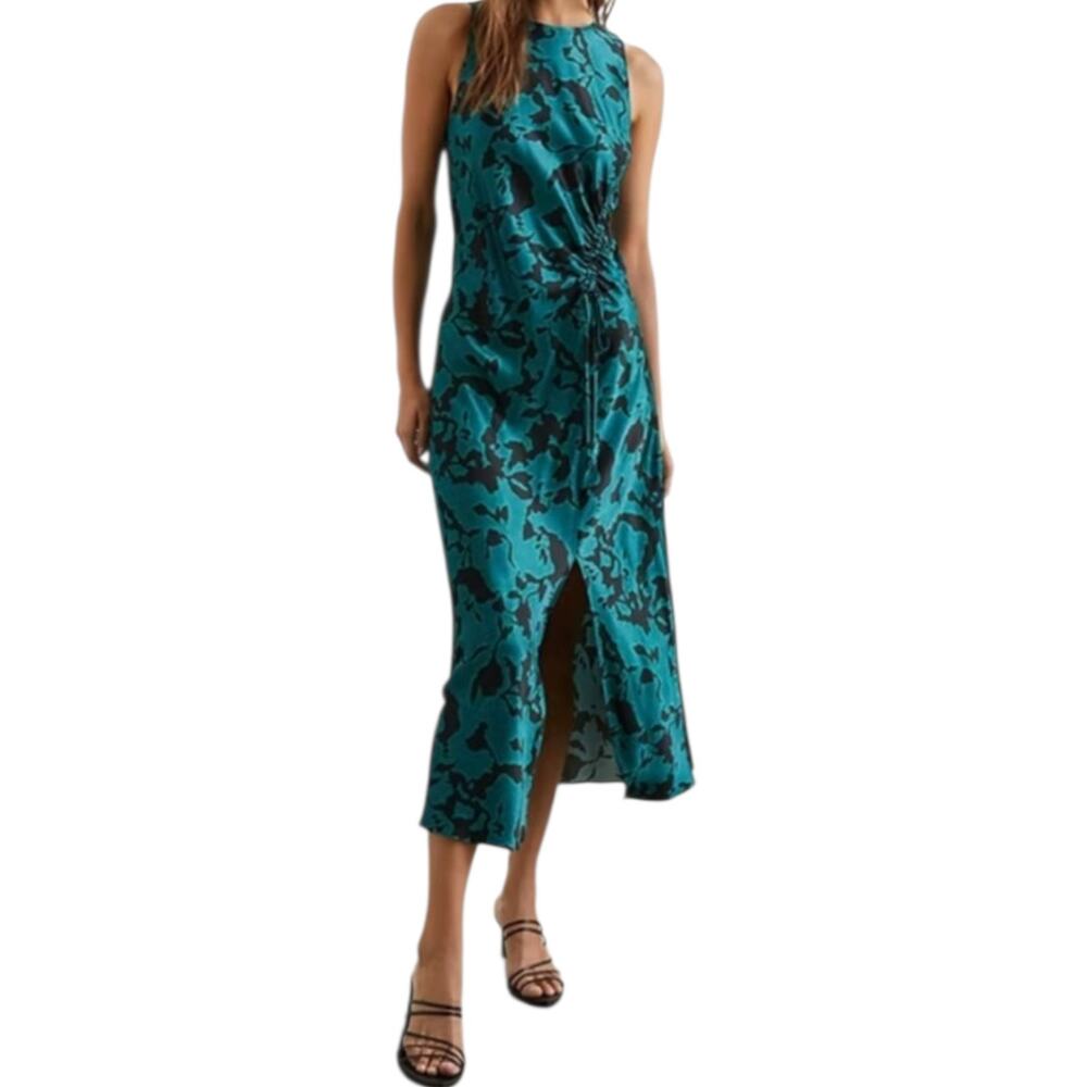 Women's Rails Gabriella Midi Slip Dress Teal Ice Sleeveless Slit Satan Crepe XL